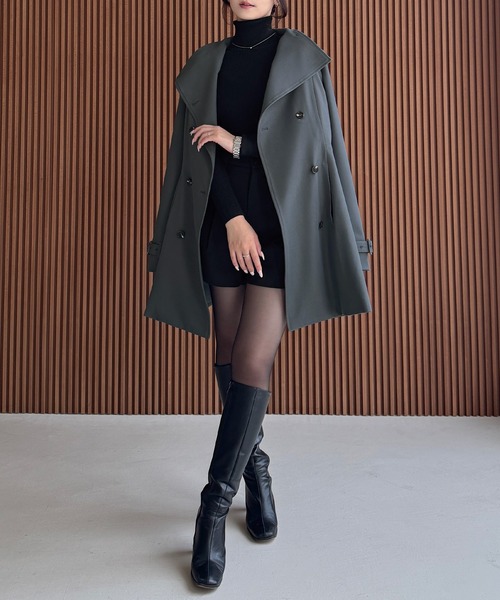 Louere（ルエレ）の「2wayカラーダブルボタンウエストシェイプトレンチコート[高身長サイズMT有り]（トレンチコート・レディース・チャコール/ブラック/ベージュ・MEDIUM/SMALL/LARGE/MT/X-LARGE）」の10枚目の写真