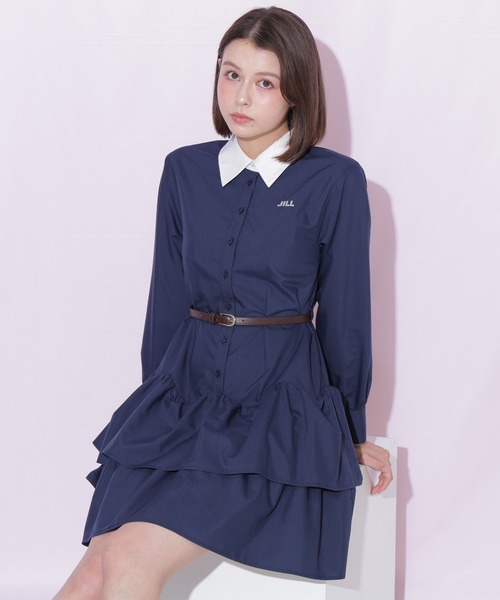 JILL by JILL STUART(ジルバイジルスチュアート)の「ベルト付きミニシャツワンピース(シャツワンピース・レディース・ブルー系その他/ネイビー/ピンク系その他・FREE)」の1枚目の写真