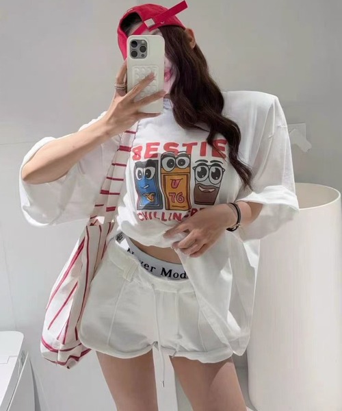 Girly Doll（ガーリードール）の「フェイクレイヤードスウェットショートパンツ（その他パンツ・レディース・ホワイト/ダークグレー/ブルー・FREE）」の5枚目の写真