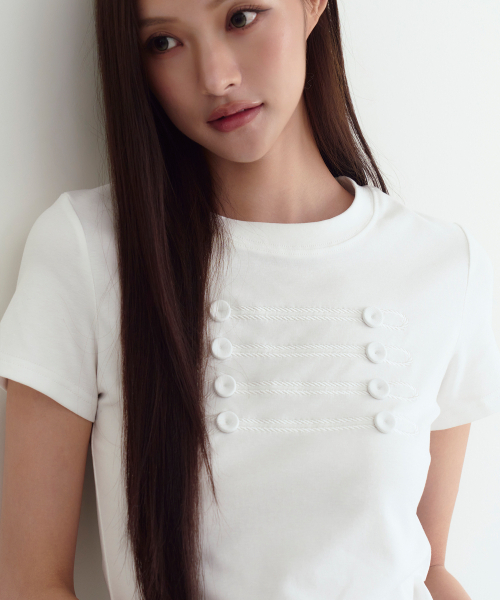 THE GREEN LAB（ザグリーンラボ）の「ナポレオンボタンポイント半袖[ホワイト]（Tシャツ/カットソー・レディース・その他・FREE）」の2枚目の写真