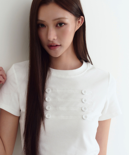 THE GREEN LAB（ザグリーンラボ）の「ナポレオンボタンポイント半袖[ホワイト]（Tシャツ/カットソー・レディース・その他・FREE）」の3枚目の写真