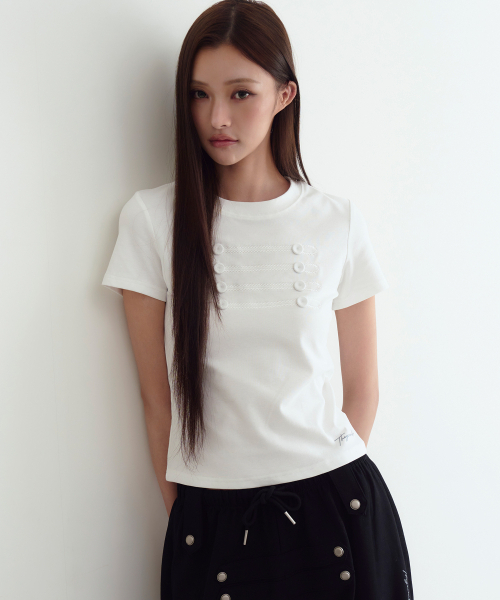 THE GREEN LAB（ザグリーンラボ）の「ナポレオンボタンポイント半袖[ホワイト]（Tシャツ/カットソー・レディース・その他・FREE）」の7枚目の写真