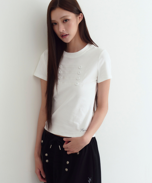 THE GREEN LAB（ザグリーンラボ）の「ナポレオンボタンポイント半袖[ホワイト]（Tシャツ/カットソー・レディース・その他・FREE）」の8枚目の写真