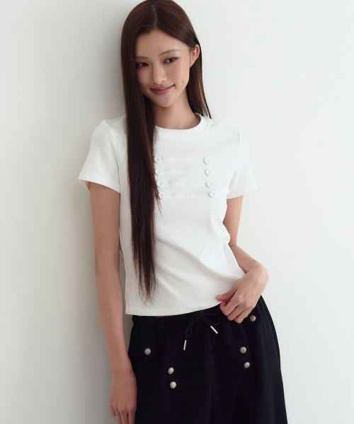 THE GREEN LAB（ザグリーンラボ）の「ナポレオンボタンポイント半袖[ホワイト]（Tシャツ/カットソー・レディース・その他・FREE）」の10枚目の写真