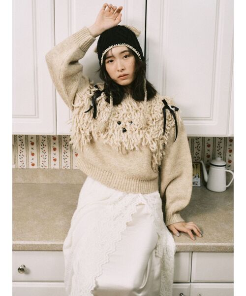 merry jenny(メリージェニー)の「pixie earflap hat(ニットキャップ/ビーニー・レディース・ブラック/ネイビー・FREE)」の6枚目の写真