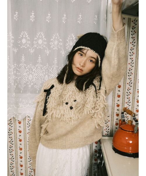 merry jenny(メリージェニー)の「pixie earflap hat(ニットキャップ/ビーニー・レディース・ブラック/ネイビー・FREE)」の7枚目の写真