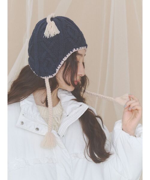 merry jenny(メリージェニー)の「pixie earflap hat(ニットキャップ/ビーニー・レディース・ブラック/ネイビー・FREE)」の9枚目の写真