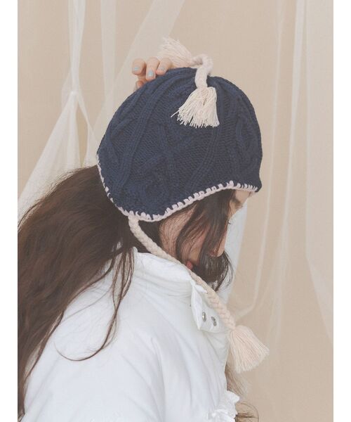 merry jenny(メリージェニー)の「pixie earflap hat(ニットキャップ/ビーニー・レディース・ブラック/ネイビー・FREE)」の10枚目の写真