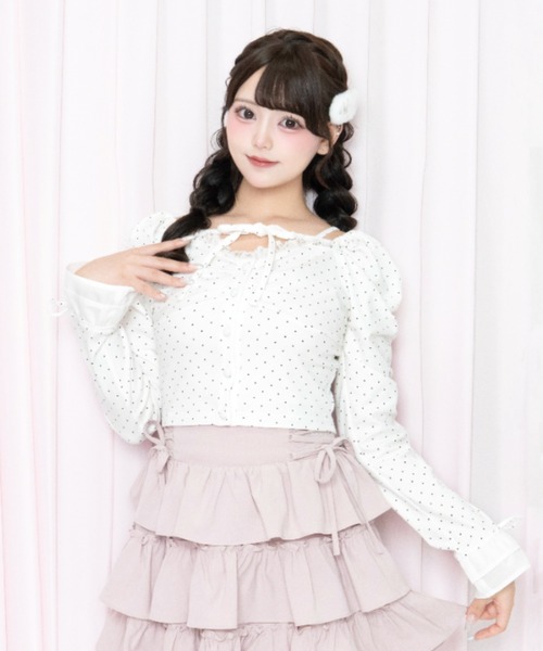 LAFARY(ラファリー)の「ドットカットトップス(Tシャツ/カットソー・レディース・ピンク/ブルー/ホワイト・FREE)」の2枚目の写真