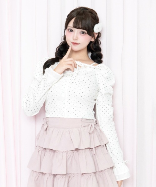 LAFARY(ラファリー)の「ドットカットトップス(Tシャツ/カットソー・レディース・ピンク/ブルー/ホワイト・FREE)」の6枚目の写真