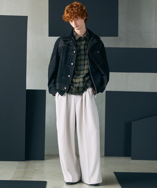 MAISON SPECIAL（メゾンスペシャル）の「《UNISEX》【Italian Dead Stock Fabric】Curve Switching Prime-Over Plaid Shirt Blouson/【イタリアンデッドストックファブリック】カーブスイッチングプライムオーバーチェックシャツブルゾン【MAISON SPECIAL/メゾンスペシャル】（シャツ/ブラウス・メンズ・ブラック/ライトグレー/レッド/その他1/ブルー/カーキ/ピンク・2/1/0）」の9枚目の写真
