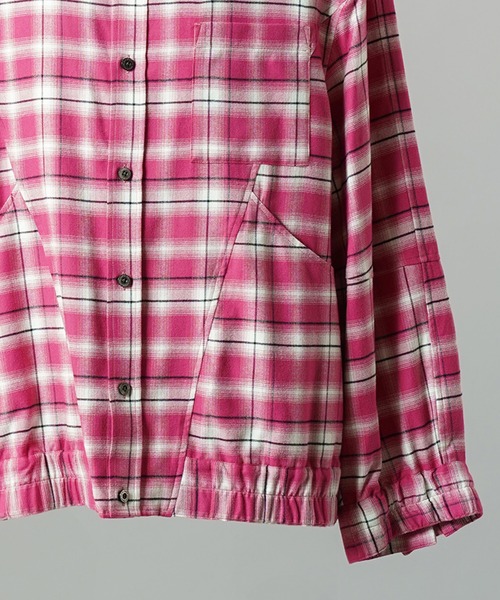 MAISON SPECIAL（メゾンスペシャル）の「《UNISEX》【Italian Dead Stock Fabric】Curve Switching Prime-Over Plaid Shirt Blouson/【イタリアンデッドストックファブリック】カーブスイッチングプライムオーバーチェックシャツブルゾン【MAISON SPECIAL/メゾンスペシャル】（シャツ/ブラウス・メンズ・ブラック/ライトグレー/レッド/その他1/ブルー/カーキ/ピンク・2/1/0）」の21枚目の写真