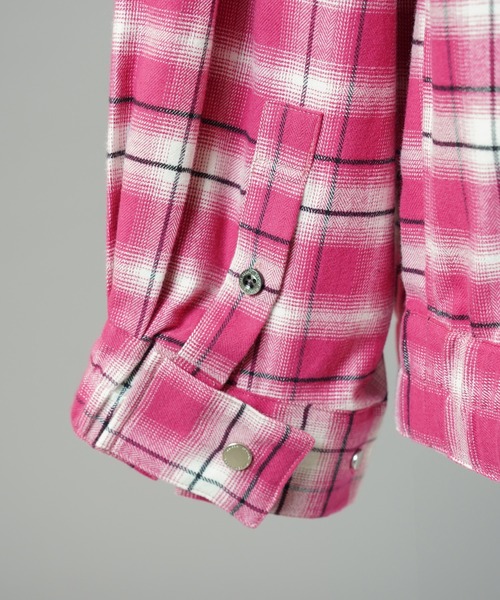 MAISON SPECIAL（メゾンスペシャル）の「《UNISEX》【Italian Dead Stock Fabric】Curve Switching Prime-Over Plaid Shirt Blouson/【イタリアンデッドストックファブリック】カーブスイッチングプライムオーバーチェックシャツブルゾン【MAISON SPECIAL/メゾンスペシャル】（シャツ/ブラウス・メンズ・ブラック/ライトグレー/レッド/その他1/ブルー/カーキ/ピンク・2/1/0）」の22枚目の写真