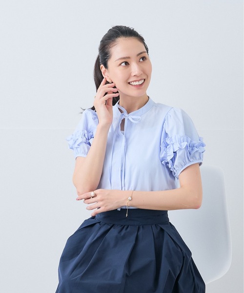 Neige(ネージュ)の「ホイップフリルボウタイブラウス(シャツ/ブラウス・レディース・ピンク/ブルー・ONE SIZE)」の4枚目の写真