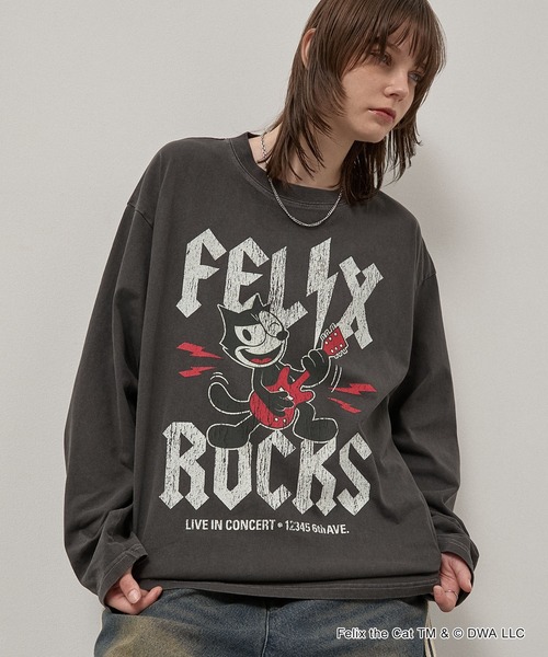 Alfred Alex(アルフレッドアレックス)の「<Exclusive> FELIX THE CAT Iconic Graphic L/S Tee / フィリックス・ザ・キャット 別注 ヴィンテージライク グラフィックロンT(Tシャツ/カットソー・メンズ・ブラック/ブラック系/ブラック系2・L/M)」の4枚目の写真