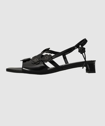 HEELED STRAPPY SANDAL W/FLOWER TRIM
