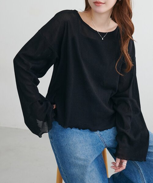 DISCOAT(ディスコート)の「フロッキーメロー使いプルオーバー(Tシャツ/カットソー・レディース・チャコールグレー/ライトグレー/ブラック/ブラウン/アイボリー・FREE)」の3枚目の写真