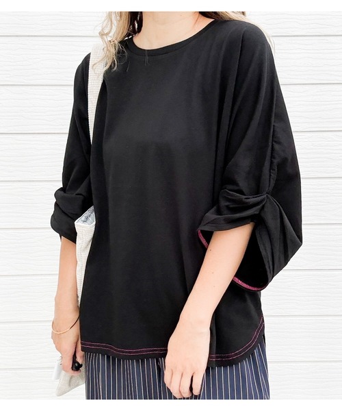 Q(キュー)の「袖タックドルマントップス(Tシャツ/カットソー・レディース・ブラック/オフホワイト/ベージュ・MEDIUM)」の15枚目の写真