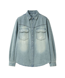 Washed Denim Western Shirt Light Blue