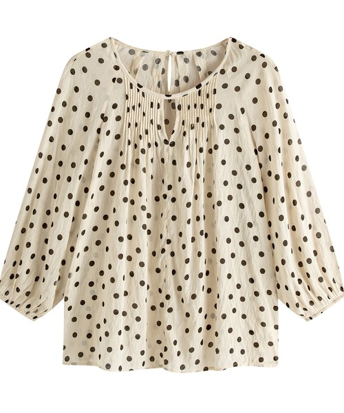 LUCPY(ラクピー)の「ドット柄ギャザーネック七分袖ブラウス(シャツ/ブラウス・レディース・ホワイト・X-LARGE/LARGE/MEDIUM/SMALL)」の3枚目の写真