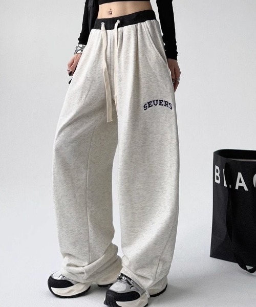 Teem Store（チームストア）の「ウエスト配色ロゴスウェットワイドパンツ（スウェットパンツ・レディース・グレー・M）」の7枚目の写真