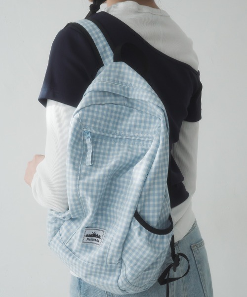 HEISAN(ハイサン)の「◇HEISAN◇ブランド直輸入正規品/折りたためる/パッカブル/コンパクトポケットバッグ v1 ギンガムチェック Compact Pocket Bag v1 Gingham Check(バックパック/リュック・レディース・ブラック/スカイブルー・FREE)」の1枚目の写真
