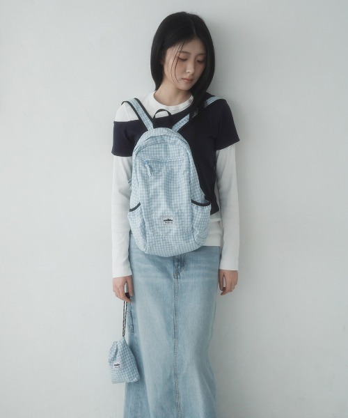 HEISAN(ハイサン)の「◇HEISAN◇ブランド直輸入正規品/折りたためる/パッカブル/コンパクトポケットバッグ v1 ギンガムチェック Compact Pocket Bag v1 Gingham Check(バックパック/リュック・レディース・ブラック/スカイブルー・FREE)」の10枚目の写真