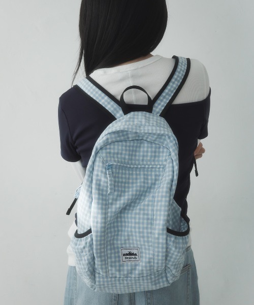 HEISAN(ハイサン)の「◇HEISAN◇ブランド直輸入正規品/折りたためる/パッカブル/コンパクトポケットバッグ v1 ギンガムチェック Compact Pocket Bag v1 Gingham Check(バックパック/リュック・レディース・ブラック/スカイブルー・FREE)」の8枚目の写真
