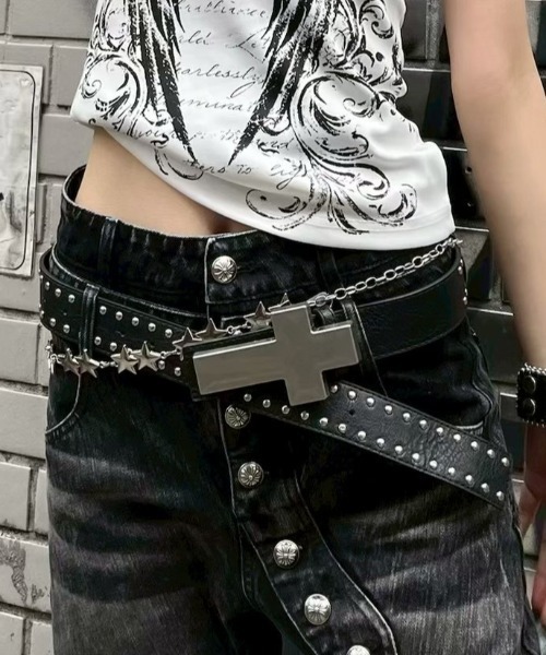 BABY09】cross studs belt / 【ベイビーナイン】クロススタッズベルト