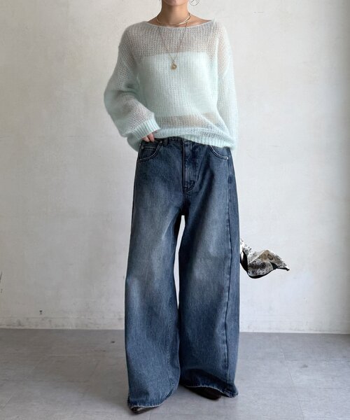 DouDou（ドゥドゥ）の「ワイドデニムパンツ（デニムパンツ・レディース・ブルー・38/36）」の3枚目の写真