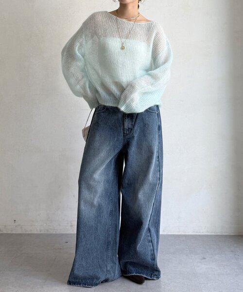 DouDou（ドゥドゥ）の「ワイドデニムパンツ（デニムパンツ・レディース・ブルー・38/36）」の4枚目の写真