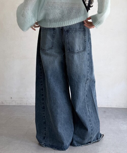 DouDou（ドゥドゥ）の「ワイドデニムパンツ（デニムパンツ・レディース・ブルー・38/36）」の10枚目の写真
