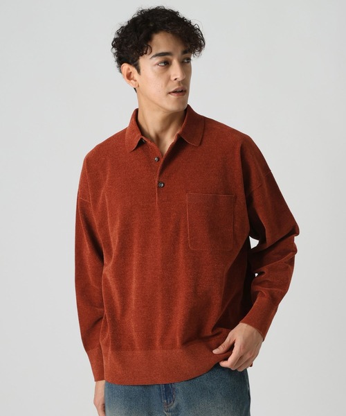 BAYFLOW(ベイフロー)の「ライトモールニットポロシャツ(ニット/セーター・メンズ・ネイビー/オレンジ/アイボリー・LARGE/MEDIUM)」の3枚目の写真