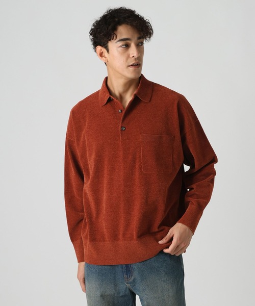 BAYFLOW(ベイフロー)の「ライトモールニットポロシャツ(ニット/セーター・メンズ・ネイビー/オレンジ/アイボリー・LARGE/MEDIUM)」の6枚目の写真