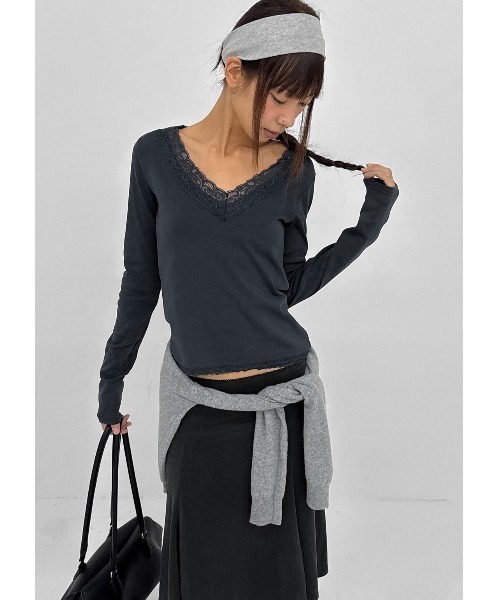 BLACKUP（ブラックアップ）の「[MADE] ベオレースディープVネック長袖Tシャツ（Tシャツ/カットソー・レディース・ブラウン/ネイビー/ホワイト・FREE）」の12枚目の写真