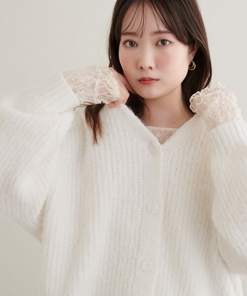 natural couture(ナチュラルクチュール)の「モヘア起毛片畦Vカーディガン(カーディガン/ボレロ・レディース・イエロー/ピンク/グレー/ブラウン/オフホワイト・FREE)」の18枚目の写真