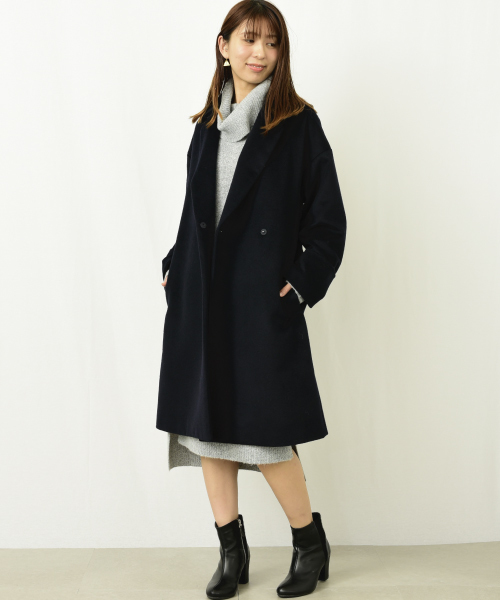 actuel（アクチュエル）の「ショートビーバーチェスターコート（チェスターコート・レディース・ネイビー/キャメル/ピンクベージュ・FREE）」の4枚目の写真