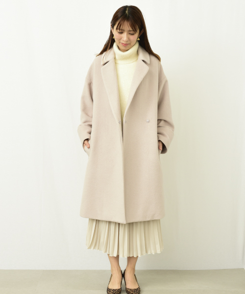 actuel（アクチュエル）の「ショートビーバーチェスターコート（チェスターコート・レディース・ネイビー/キャメル/ピンクベージュ・FREE）」の6枚目の写真