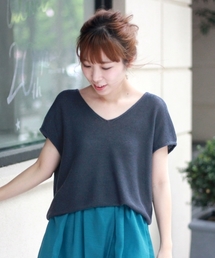 le.coeur blanc | 麻混Vネックフレンチスリーブ(ニット/セーター)