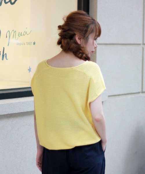 le.coeur blanc（ルクールブラン）の「麻混Vネックフレンチスリーブ（ニット/セーター・レディース・アイボリー/ピンク系その他/イエロー/ダークグレー・FREE）」の9枚目の写真