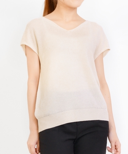 le.coeur blanc（ルクールブラン）の「麻混Vネックフレンチスリーブ（ニット/セーター・レディース・アイボリー/ピンク系その他/イエロー/ダークグレー・FREE）」の18枚目の写真