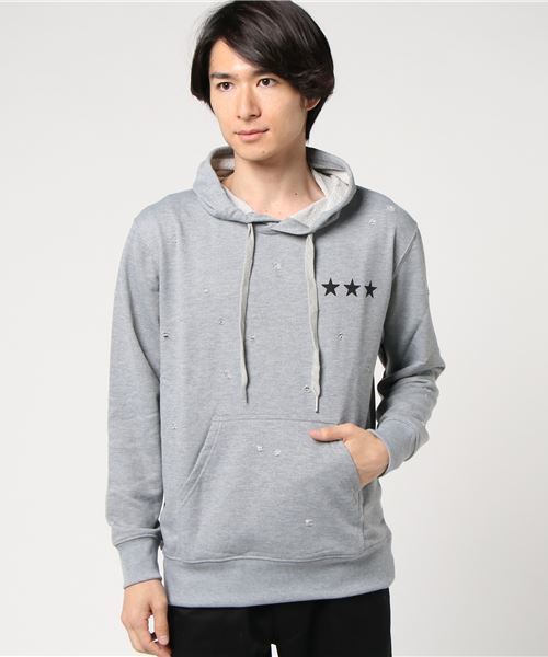 STYLEBLOCK(スタイルブロック)の「スタープリントダメージ裏毛パーカー(パーカー・メンズ・ブラック/グレー/ホワイト・L/LL/M)」の3枚目の写真