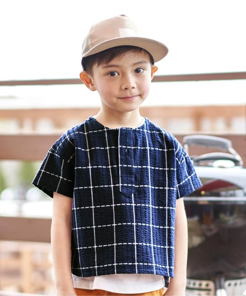 BREEZE（ブリーズ）の「ウインドウペンプルオーバーシャツ（シャツ/ブラウス・キッズ・ネイビー/オフホワイト・90/100/110/120/80/130/140/150/160）」の2枚目の写真