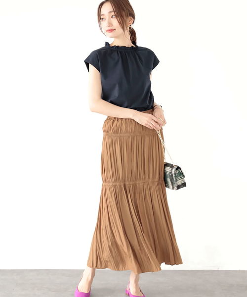 YECCA VECCA（イェッカヴェッカ）の「シャーリングギャザースカート（スカート・レディース・ネイビー/グリーン/キャメル・FREE）」の14枚目の写真