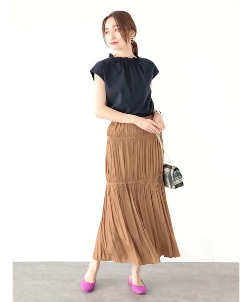 YECCA VECCA（イェッカヴェッカ）の「シャーリングギャザースカート（スカート・レディース・ネイビー/グリーン/キャメル・FREE）」の7枚目の写真