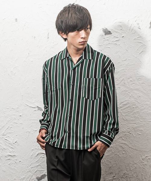 MinoriTY（マイノリティ）の「オープンカラーシャツ/総柄プリント（シャツ/ブラウス・メンズ・ブラック/グリーン/ブラウン/ワイン/マスタード・M/XL/L）」の2枚目の写真