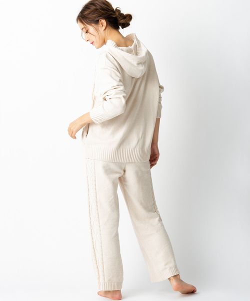 fran de lingerie（フランデランジェリー）の「teddy knit テディニット ケーブル編みパーカー（ルームウェア/パジャマ・レディース・オフホワイト/ピンク/モカ・M-L）」の13枚目の写真