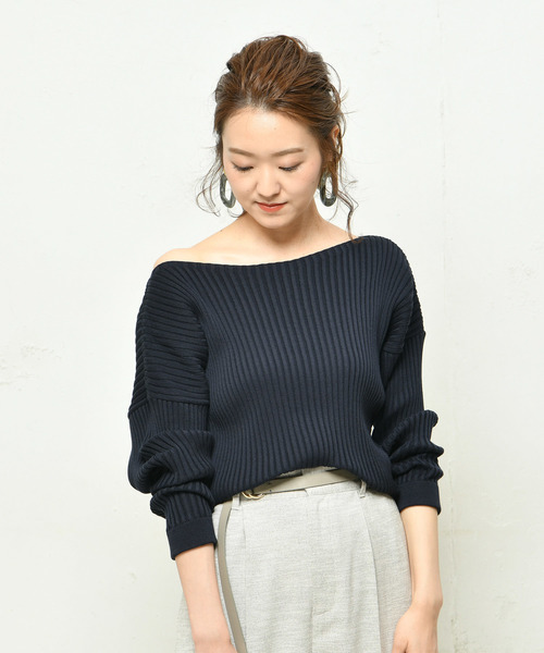 DouDou(ドゥドゥ)の「リブドルマンニット(ニット/セーター・レディース・オフホワイト/ブラウン/ベージュ/ブルー/ネイビー/ブラック・FREE)」の5枚目の写真