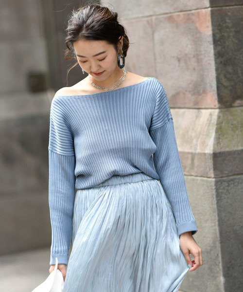 DouDou(ドゥドゥ)の「リブドルマンニット(ニット/セーター・レディース・オフホワイト/ブラウン/ベージュ/ブルー/ネイビー/ブラック・FREE)」の6枚目の写真