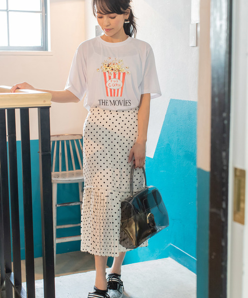 Cookie Chocolate(クッキーチョコレート)の「ヘムプリーツドットスカート(スカート・レディース・アイボリー/ブラック・FREE)」の3枚目の写真